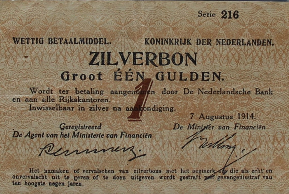 Zilverbon die in 1914 werd uitgegeven 